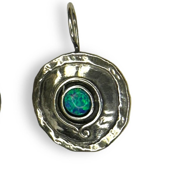 Sterling Silver Blue Fire Opal Inlay Earrings Vintage Handmade Native American - Picture 4 of 8